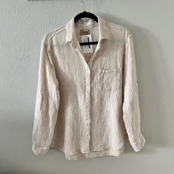 The Nu Vintage Donna Gauzy Cotton Long Sleeve Button Down in Dusty - Picture 1 of 11